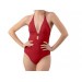 Net-Steals Halter Cut-Out One Piece Swimsuit - Gloss Red