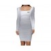 Net-Steals New for 2022, Womens' Long Sleeve Ruched Stretch Jersey Dress - Silver Glitter