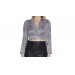 Net-Steals New for 2023, Long Sleeve Tie Back Satin Wrap Top - Dark Silver