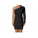 Net-Steals New for 2023, Long Sleeve One Shoulder Mini Dress - Black Coffee