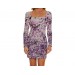 Net-Steals New for 2023, Long Sleeve Square Neck Bodycon Velour Dress - Autumn Lilac